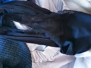Wife's fresh dark-hued panty tested and nuzzled