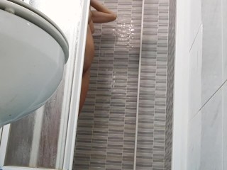 'Spying on gorgeous wifey pruning cunt in Shower'