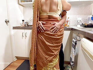 Indian duo Romance in the Kitchen - Saree hump - Saree hiked up, bootie slapped bumpers Press