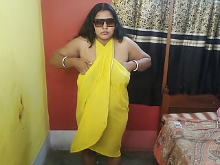 Wondrous  Bengali Bhabi plowing with Cucumber in her guest room in yellow sundress