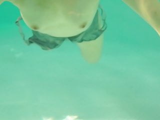 Underwater wifey bosoms at motel pool