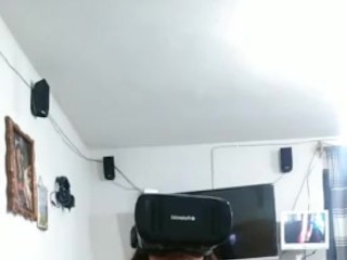 Mom jerks with VR glasses observing porno and imagining a yam-sized rod